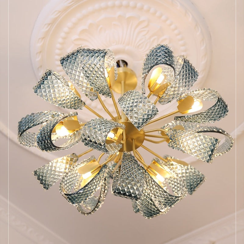 Hailie Vintage Art Deco Blue Glass Chandelier Living Room - Cueteks