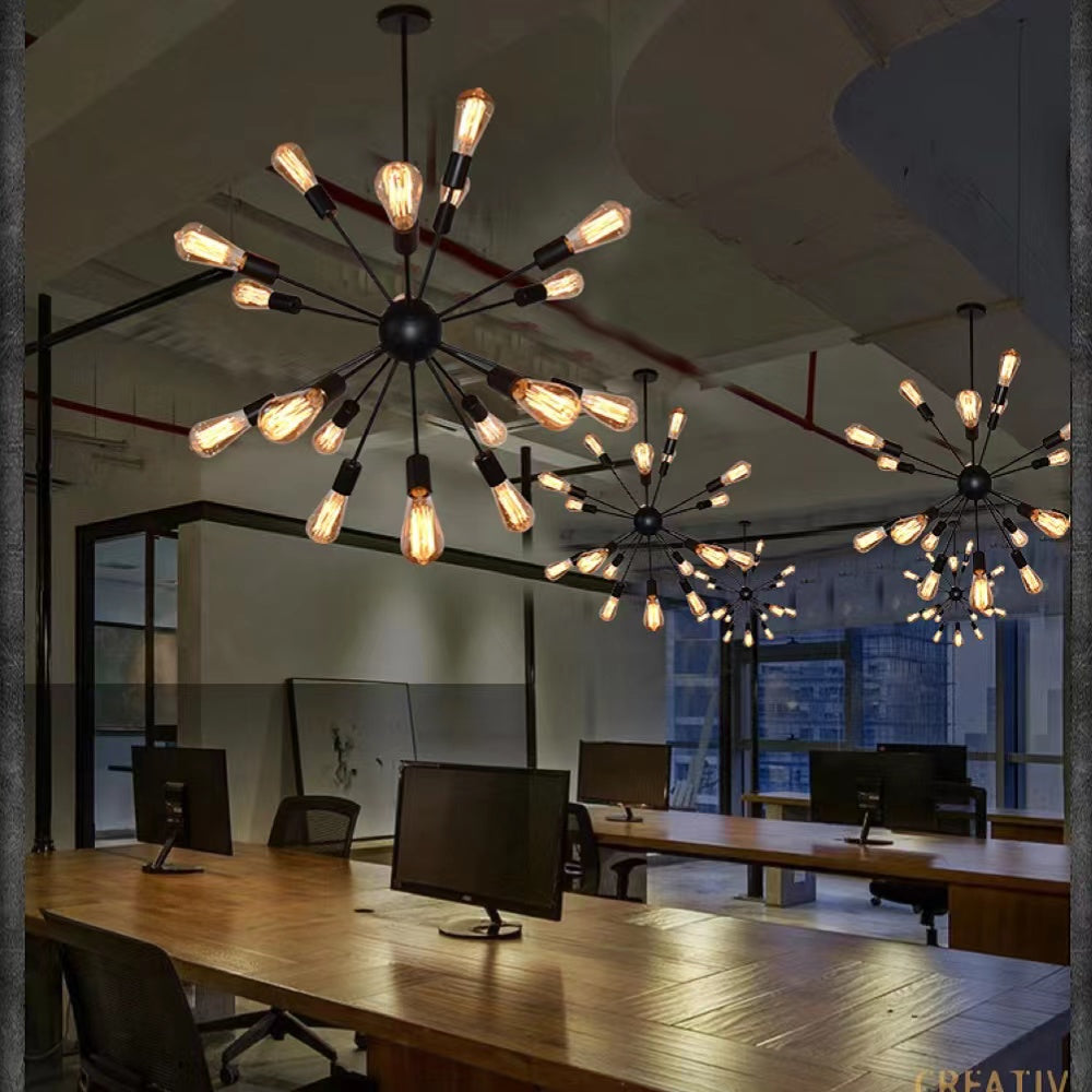 Alessio Industrial Chandelier Black Restaurant Dining Room Metal - Cueteks