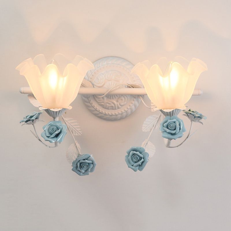 Félicie two-light blue rose design pictured with upward shades