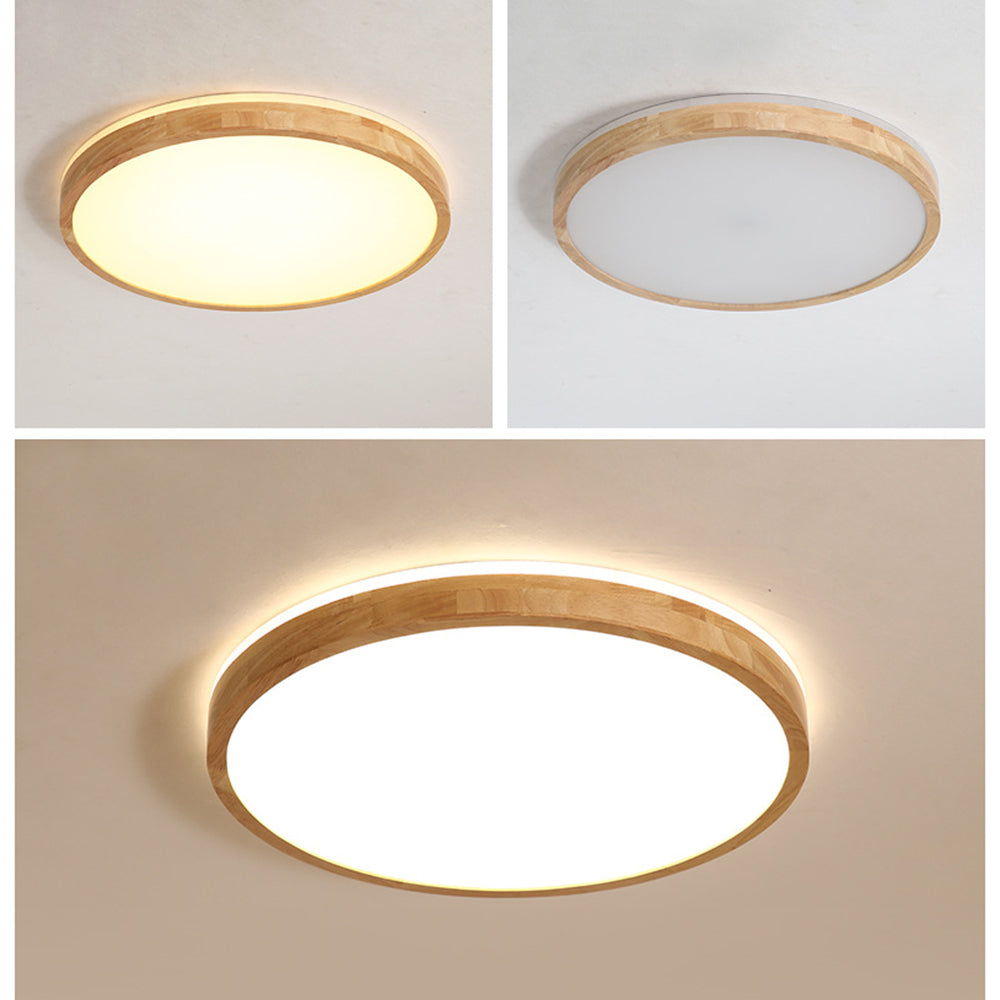 Ozawa Nordic Round Acrylic/Wood Flush Mount Ceiling Light Wood - Cueteks