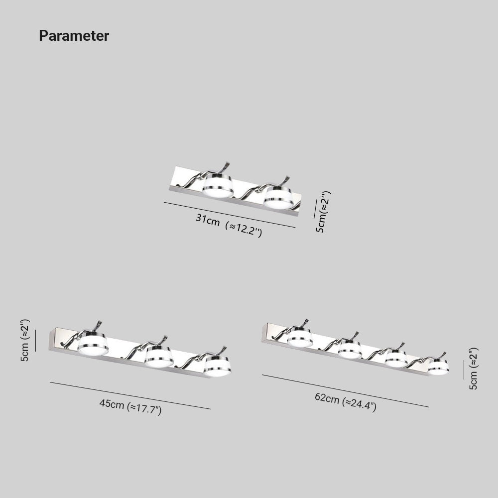 Leigh drawing shows two, three and four light heads on 31, 45 and 62 cm bars, with a separate 5 cm label.