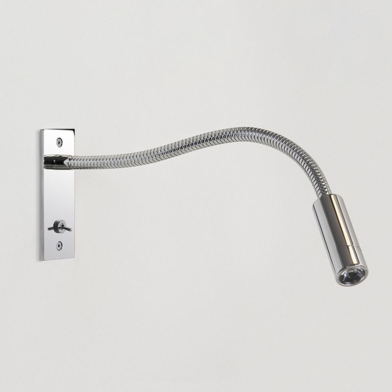 Chrome Orr reading light with a flexible metal neck and a switch on the rectangular wallplate.