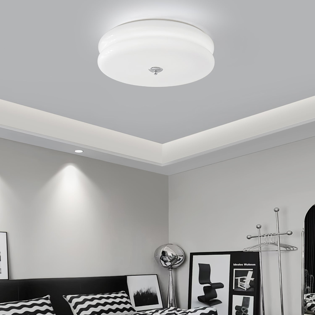 Morandi Modern Round Flush Mount Ceiling Light, White/Beige - Cueteks