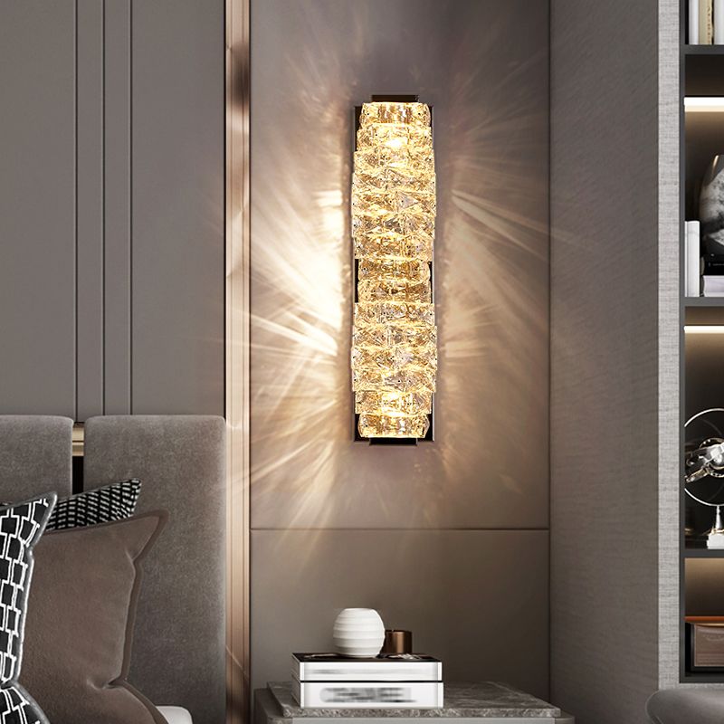 Kristy Modern rectangular Vanity Metal Crystal LED Wall Lamp - Cueteks