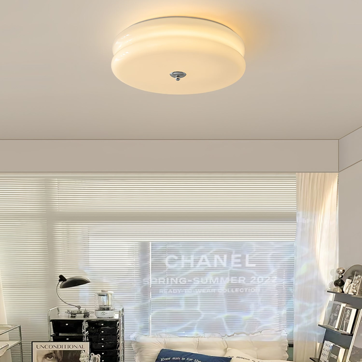 Morandi Modern Round Flush Mount Ceiling Light, White/Beige - Cueteks