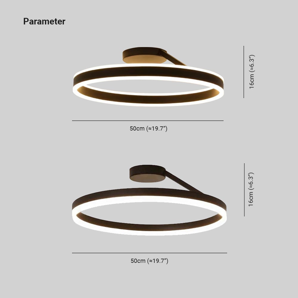 Arisha diagram showing both ring glow styles at 50 cm diameter and 16 cm height