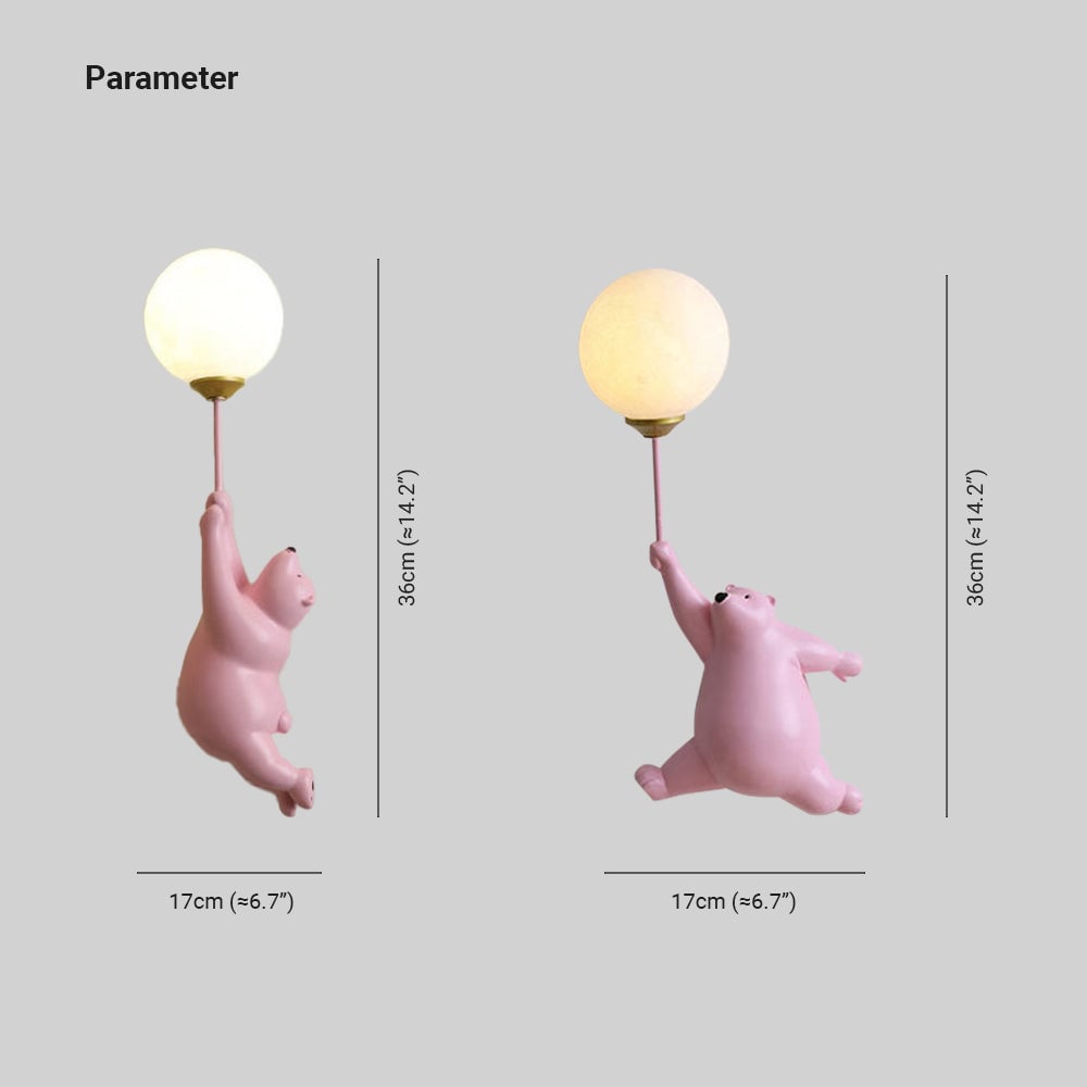 Fateh bear wall-light diagram showing 36 cm height and 17 cm horizontal marks