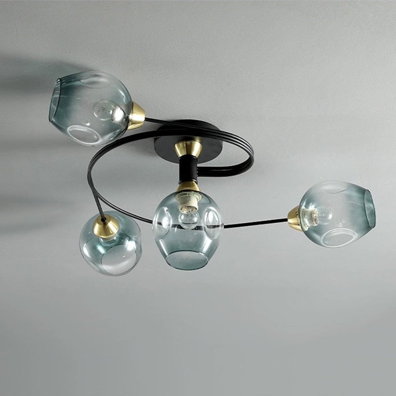 Valentina Flush Mount Ceiling Light, Glass, Black/Gold, Dining Room - Cueteks
