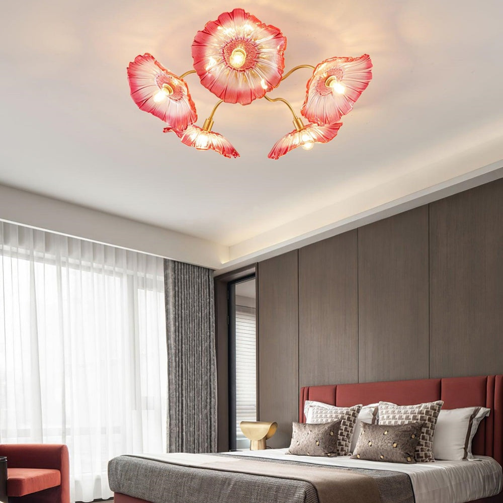 Hailie Modern Flower Ceiling Light  Metal/Glass Clear/Pink Bedroom - Cueteks