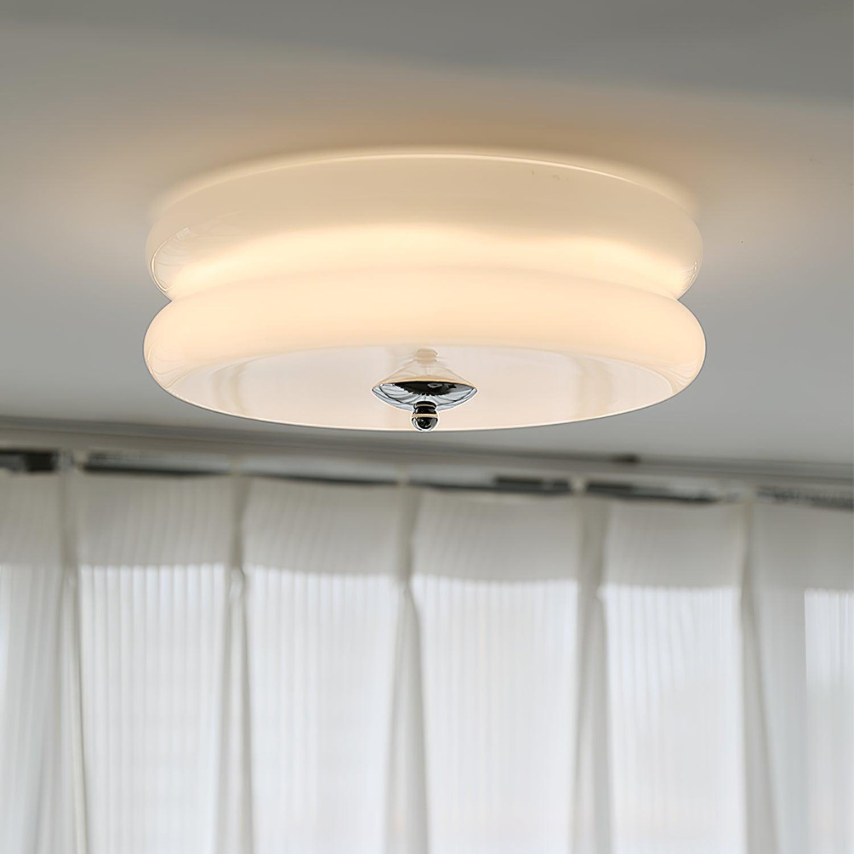 Morandi Modern Round Flush Mount Ceiling Light, White/Beige - Cueteks