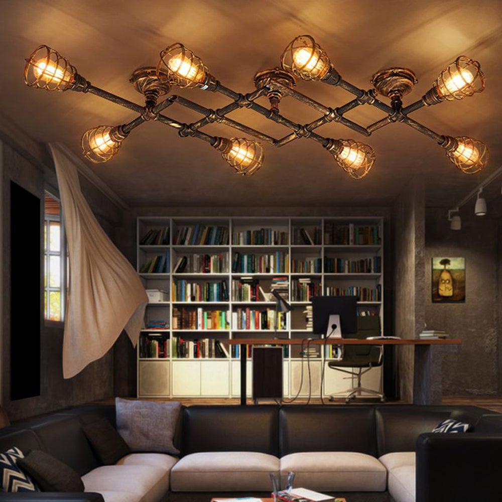 Alessio Industrial Metal Multi Flush Mount Ceiling Light, Brass - Cueteks
