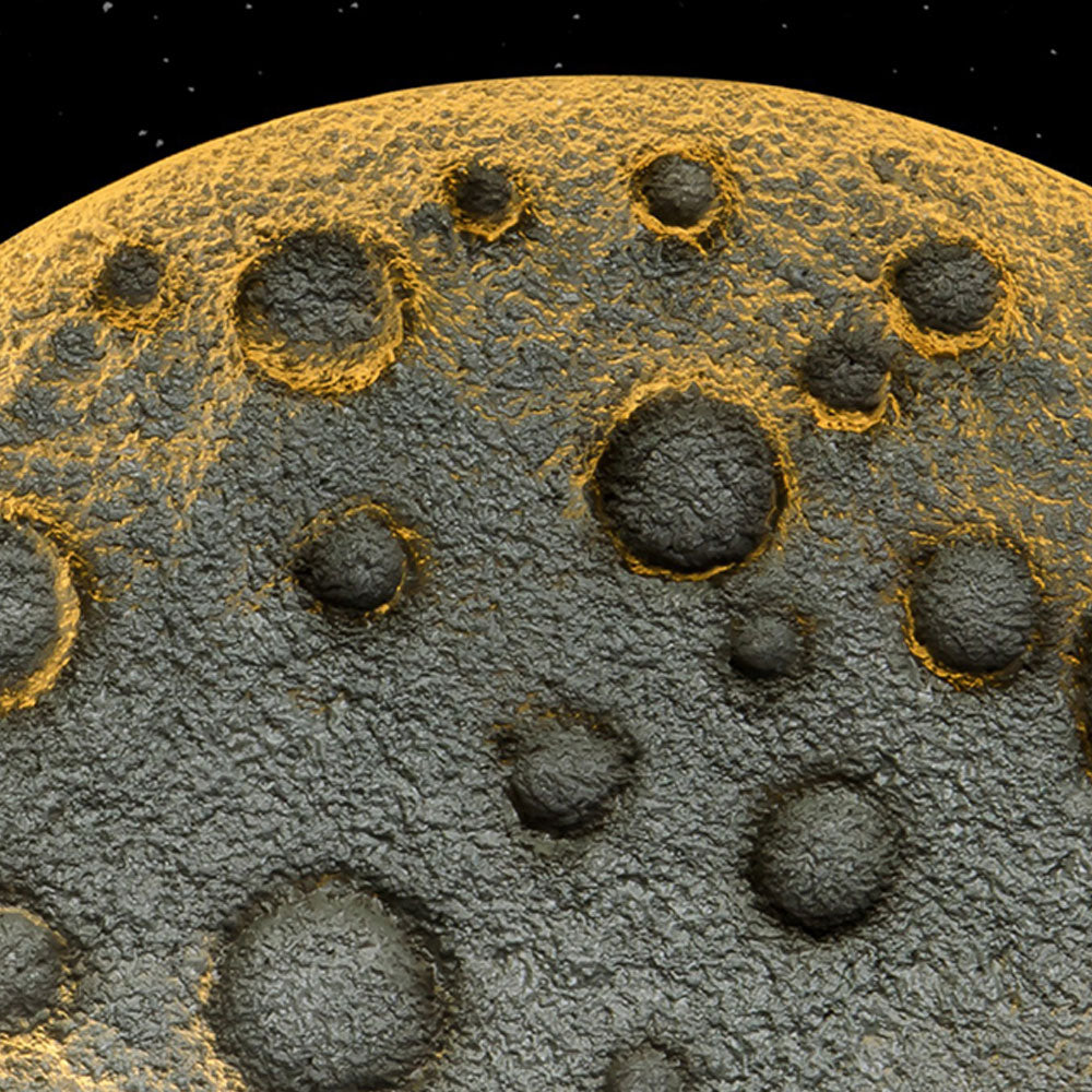 Close detail of the raised crater-like lunar texture