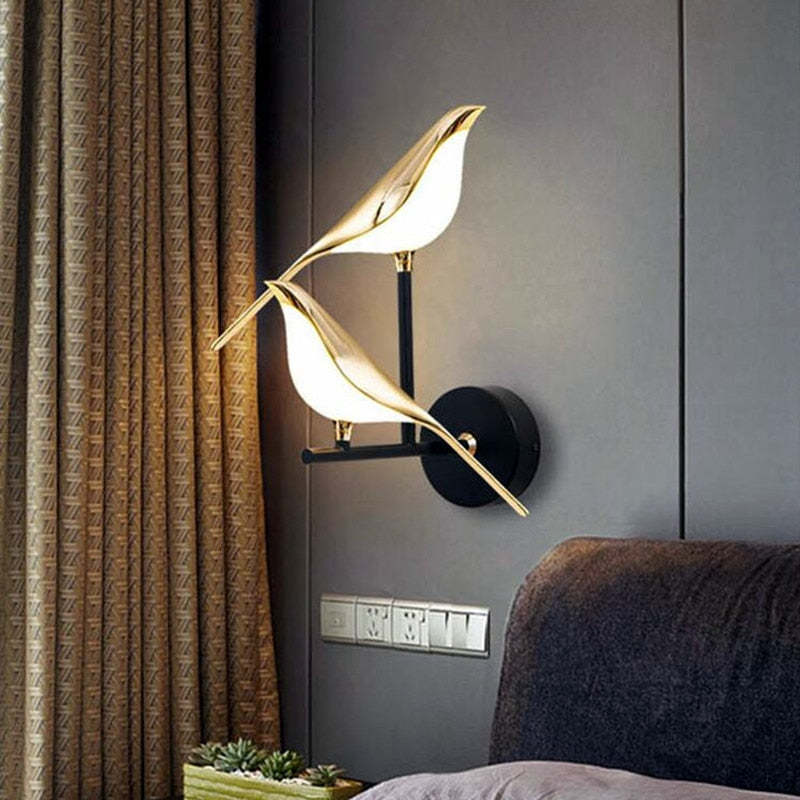 Two Lights variant with two birds beside a curtain