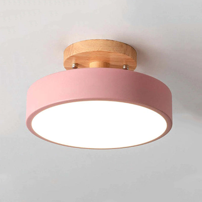 Quinn Round LED Flush Mount Ceiling Light Modern Wood/Acrylic - Cueteks