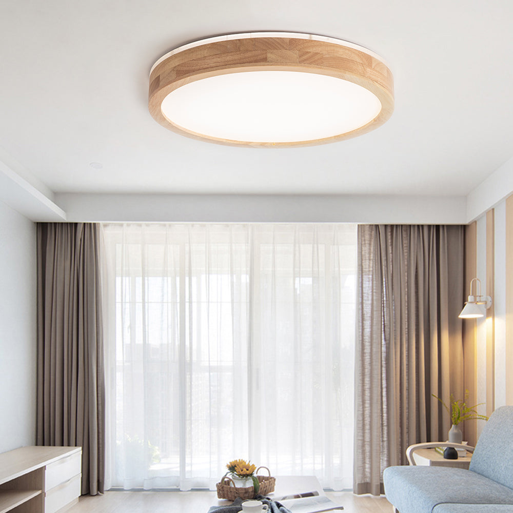 Ozawa Nordic Round Acrylic/Wood Flush Mount Ceiling Light Wood - Cueteks