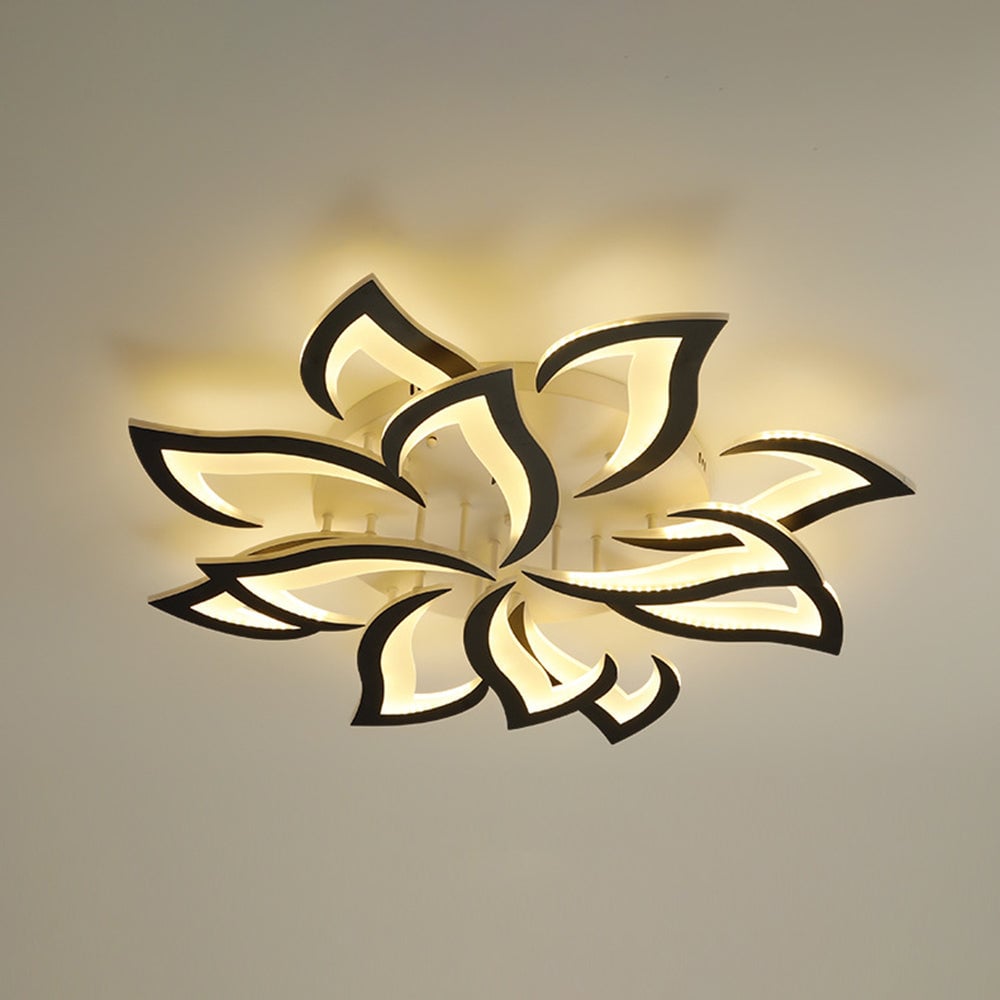 Hana Elegant Flower Flush Mount Ceiling Light, White/Black - Cueteks