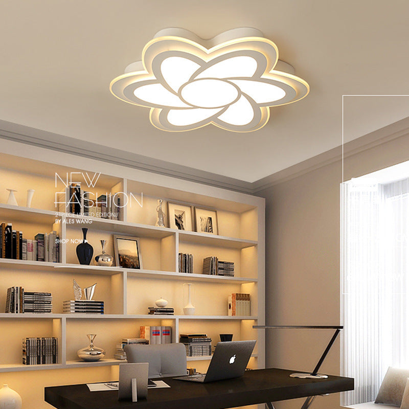 Hana Modern White Flower Flush Mount Ceiling Light, Metal - Cueteks