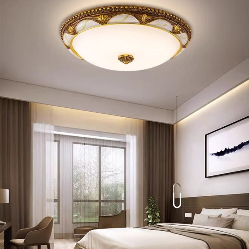 Alessio Floral Retro Flush Mount Ceiling Light Antique Brass Living Room - Cueteks