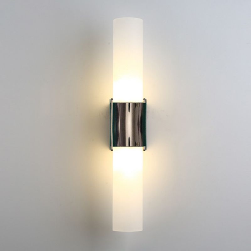 Leigh frosted-glass wall lamp with a reflective centre sleeve and warm glow