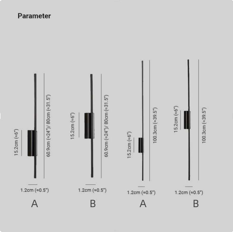 Edge A and B diagram showing 24, 31.5 and 39.5 inch lengths and wallplate layouts