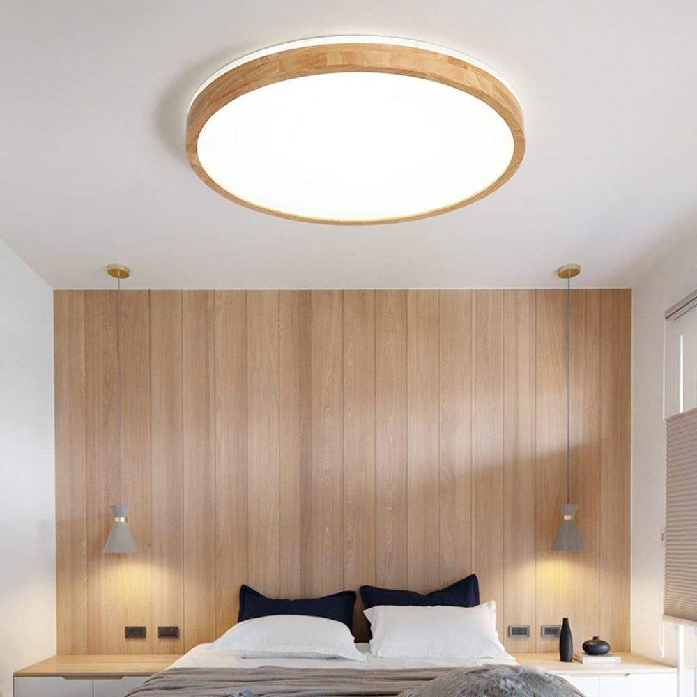 Ozawa Nordic Round Acrylic/Wood Flush Mount Ceiling Light Wood - Cueteks