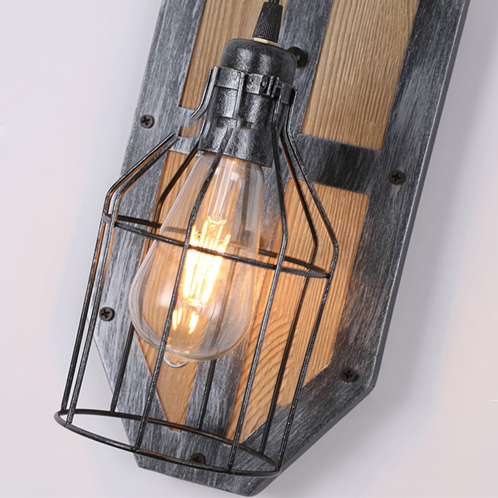 Austin Vintage Bird Cage Wood Metal Wall Lamp Dining Room/Bedroom - Cueteks
