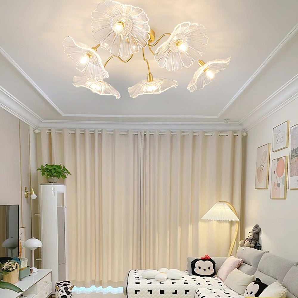 Hailie Modern Flower Ceiling Light  Metal/Glass Clear/Pink Bedroom - Cueteks