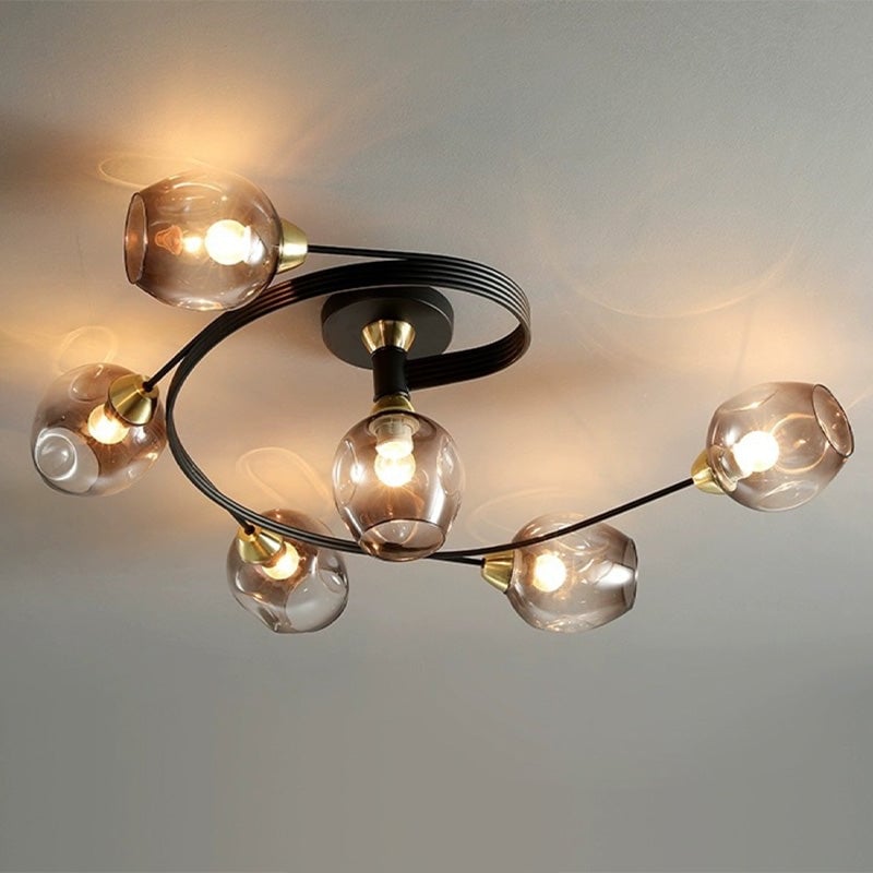 Valentina Flush Mount Ceiling Light, Glass, Black/Gold, Dining Room - Cueteks