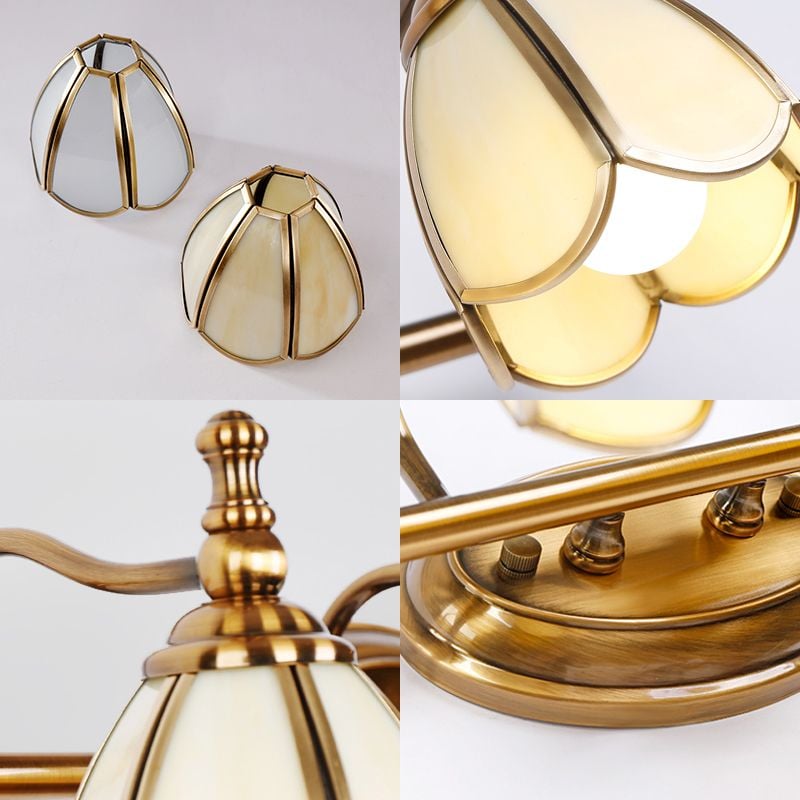 Félicie white and yellow glass panels, shade edging and decorative fittings close-up