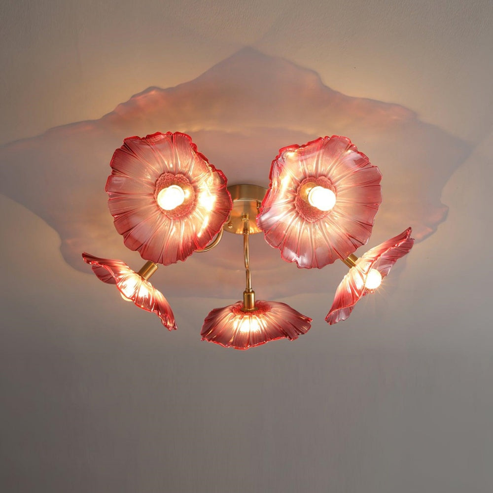 Hailie Modern Flower Ceiling Light  Metal/Glass Clear/Pink Bedroom - Cueteks