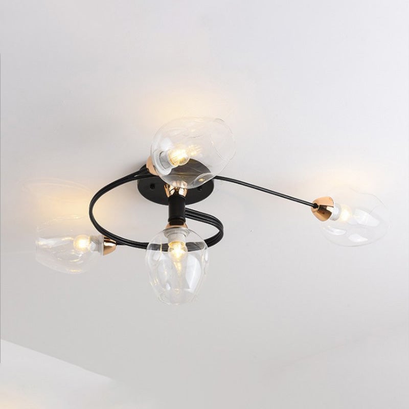 Valentina Flush Mount Ceiling Light, Glass, Black/Gold, Dining Room - Cueteks