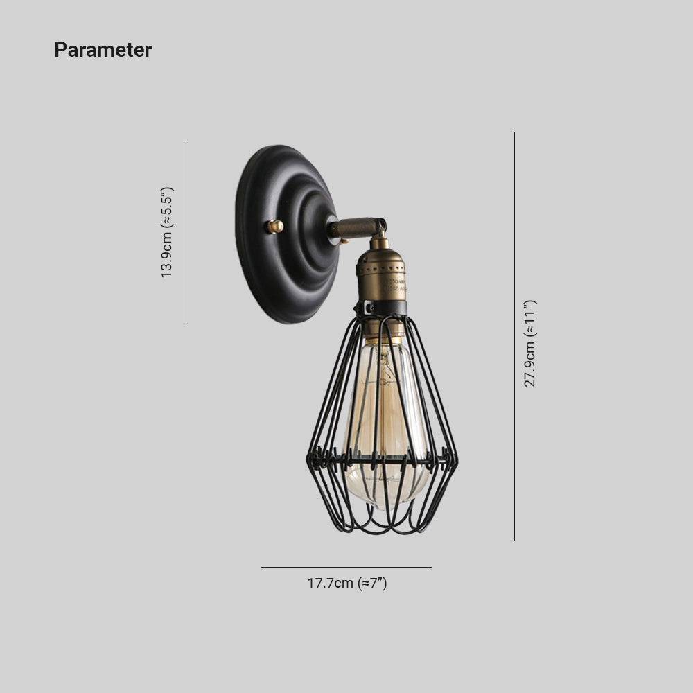 Alessio Industrial Lantern Shaped Metal Wall Lamp, Black/Rust - Cueteks