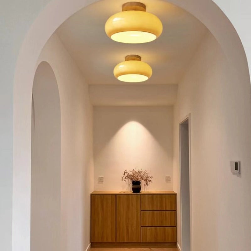 Hailie Modern LED Flush Mount Ceiling Light White Yellow Metal Living Room - Cueteks