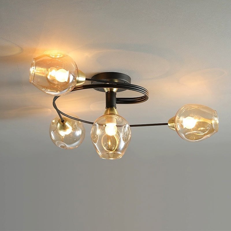 Valentina Flush Mount Ceiling Light, Glass, Black/Gold, Dining Room - Cueteks