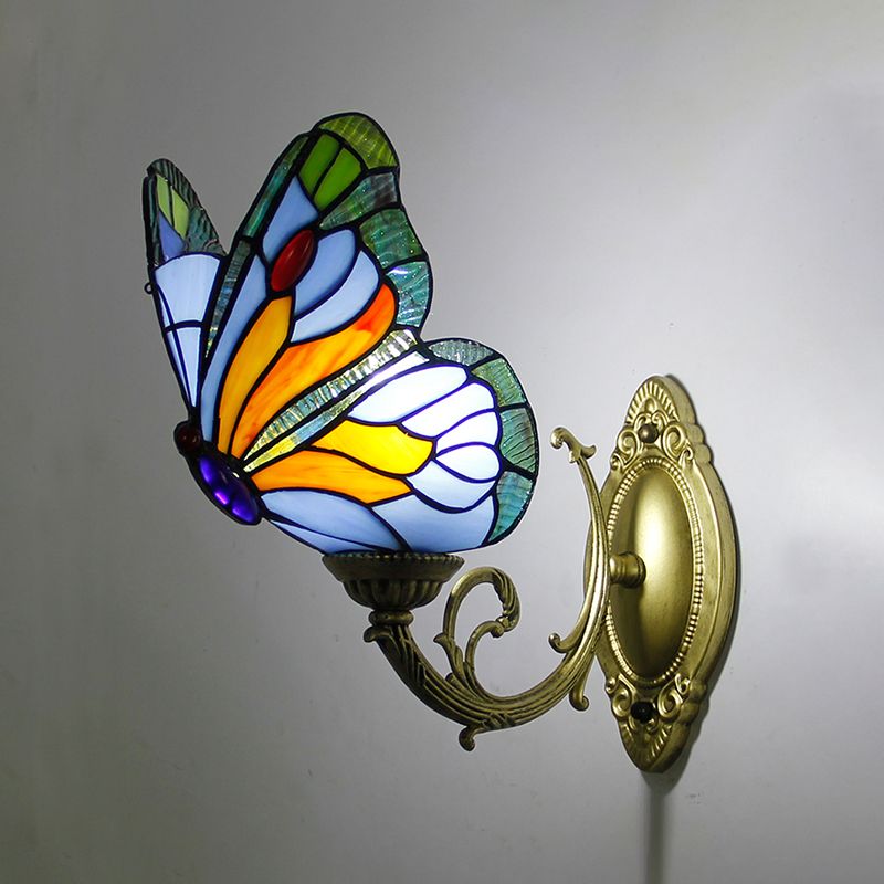 Kady Artistic Butterfly Metal/Glass Lamps Wall, Red/Blue/Multi-Color/Light Blue - Cueteks