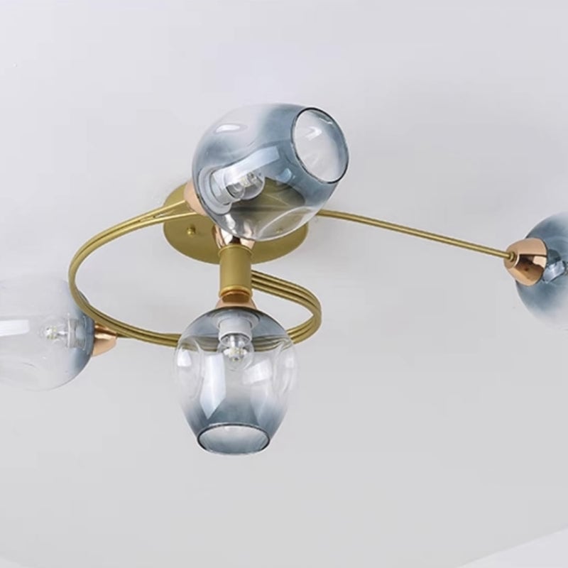 Valentina Flush Mount Ceiling Light, Glass, Black/Gold, Dining Room - Cueteks