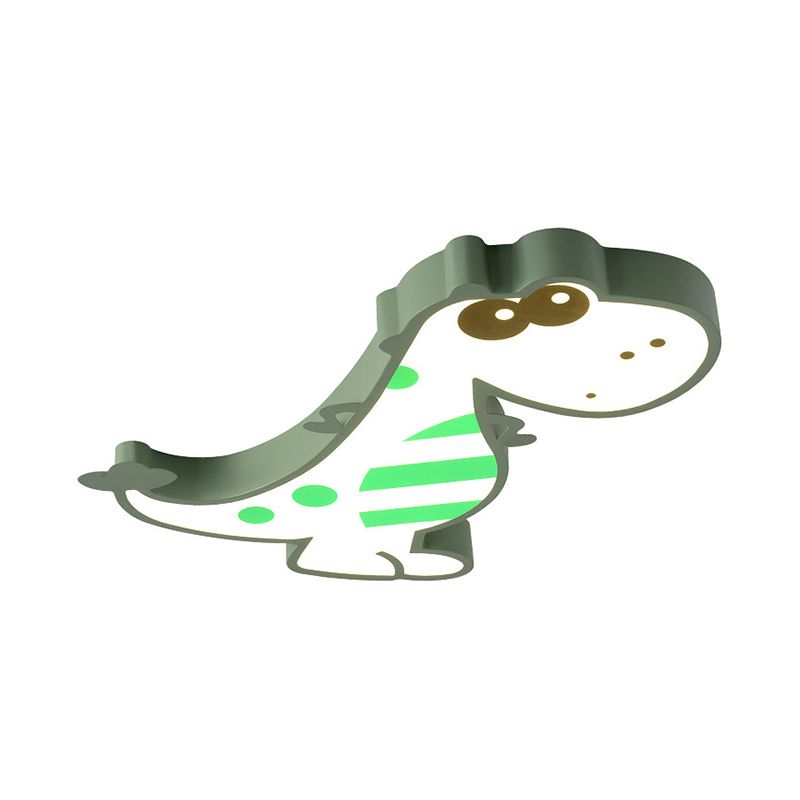 Green Freja dinosaur-shaped fixture with white light face and green markings.