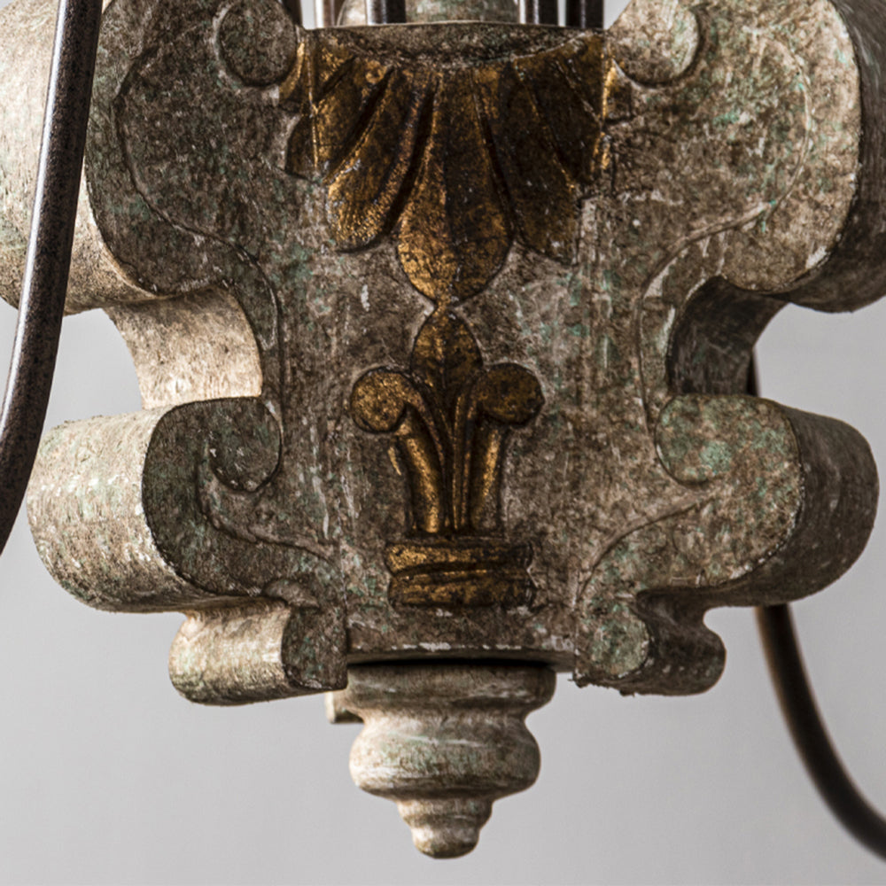 Close-up of Silva’s textured scroll-like centre, leaf ornament and lower finial