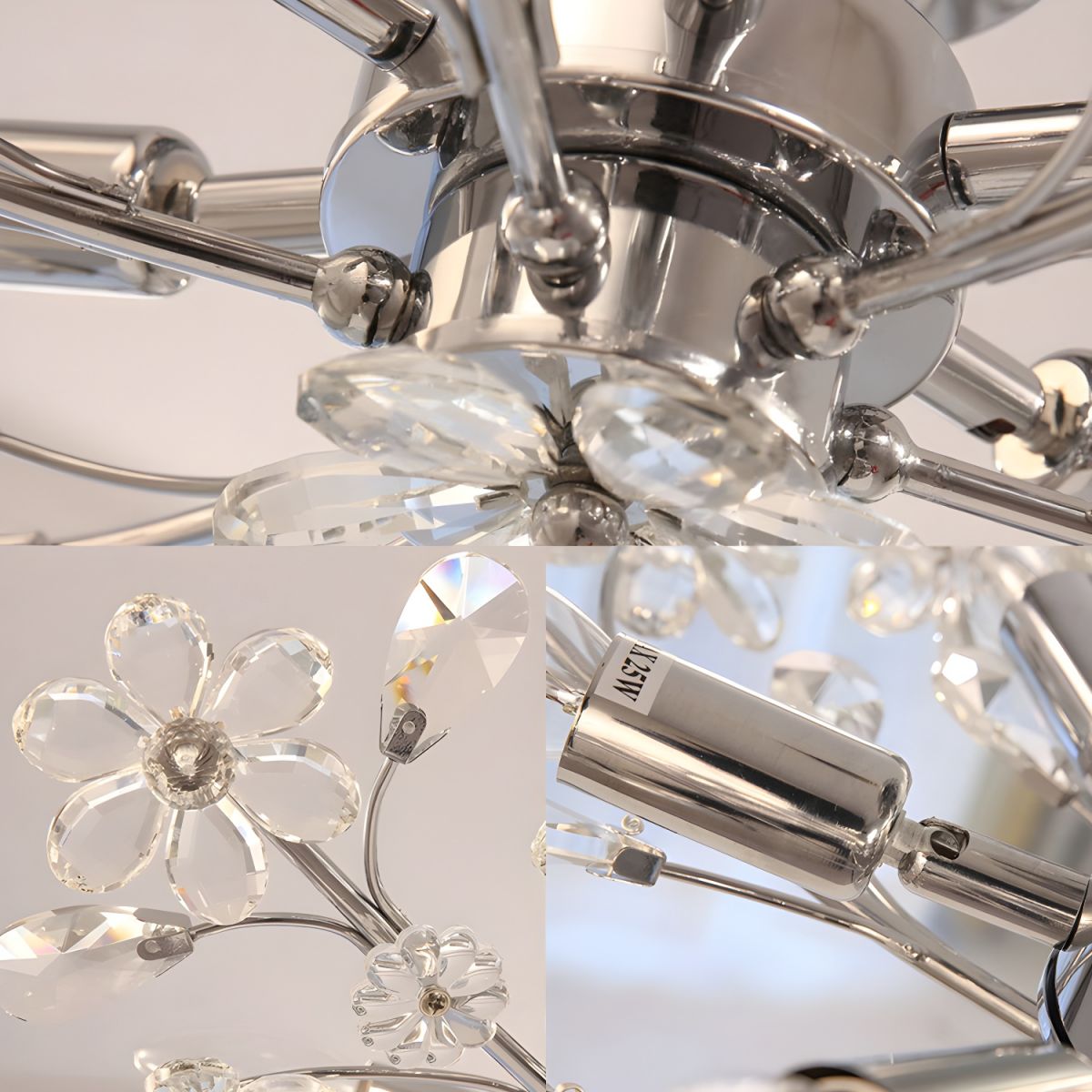 Olivia Modern Crystals Flower Flush Mount Ceiling Light Living Room, Chrome - Cueteks