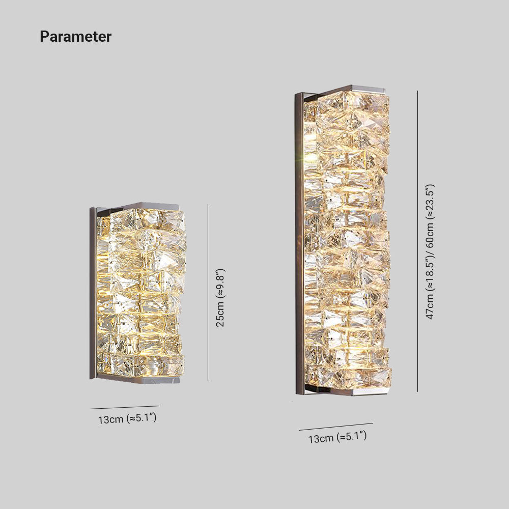 Kristy Modern rectangular Vanity Metal Crystal LED Wall Lamp - Cueteks