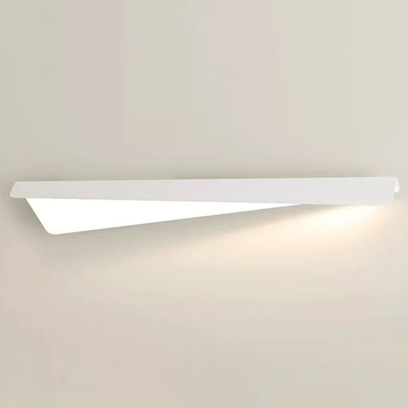 Close front view of Leigh straight white strip and diagonally tapered illuminated panel