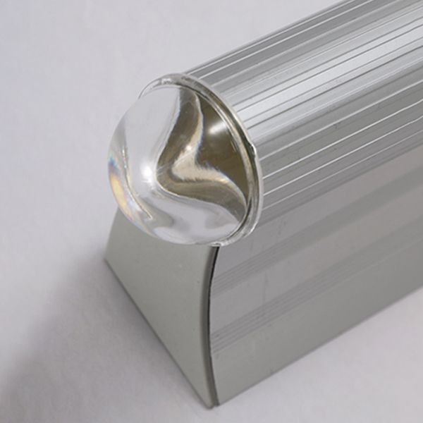 Edge rounded end and ribbed reflective bar close-up