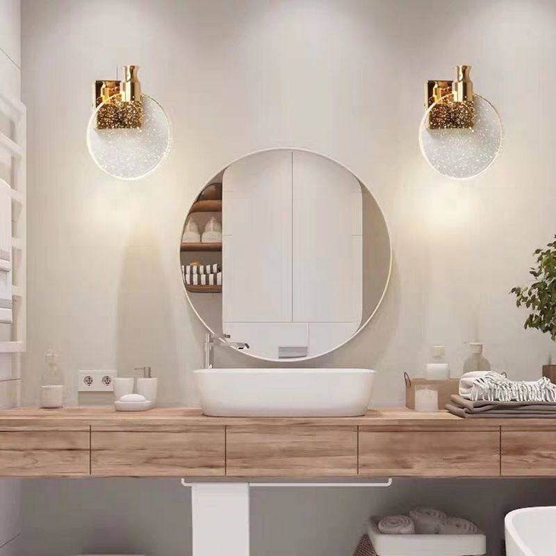 Kristy Modern Round Crystal Vanity Wall Lamp, Gold/Chrome - Cueteks