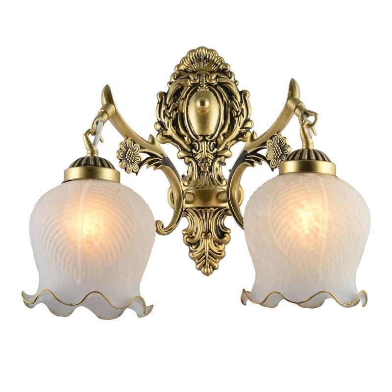 Félicie Vintage Flower shape Metal&Glass Modern Wall Lamp, White/Bronze - Cueteks
