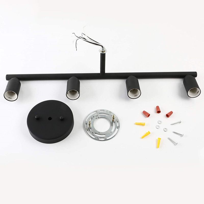 Alessio four empty screw-base holders on Black bar with separate round plate, mounting ring and loose hardware