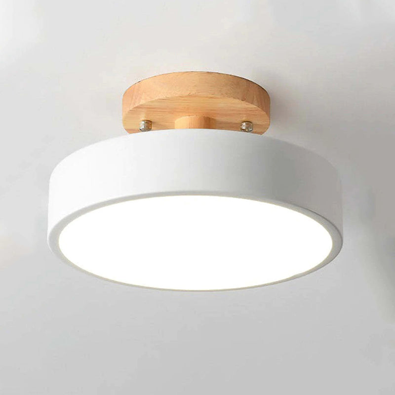 Quinn Round LED Flush Mount Ceiling Light Modern Wood/Acrylic - Cueteks