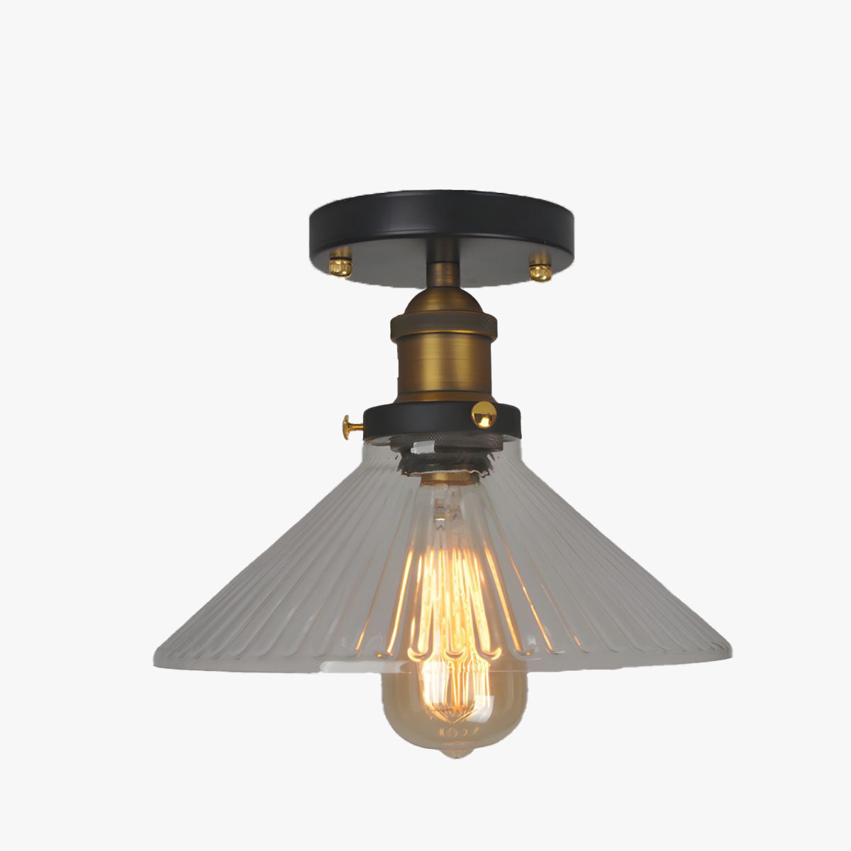 Alessio Industrial Glass Flush Mount Ceiling Light, Black - Cueteks