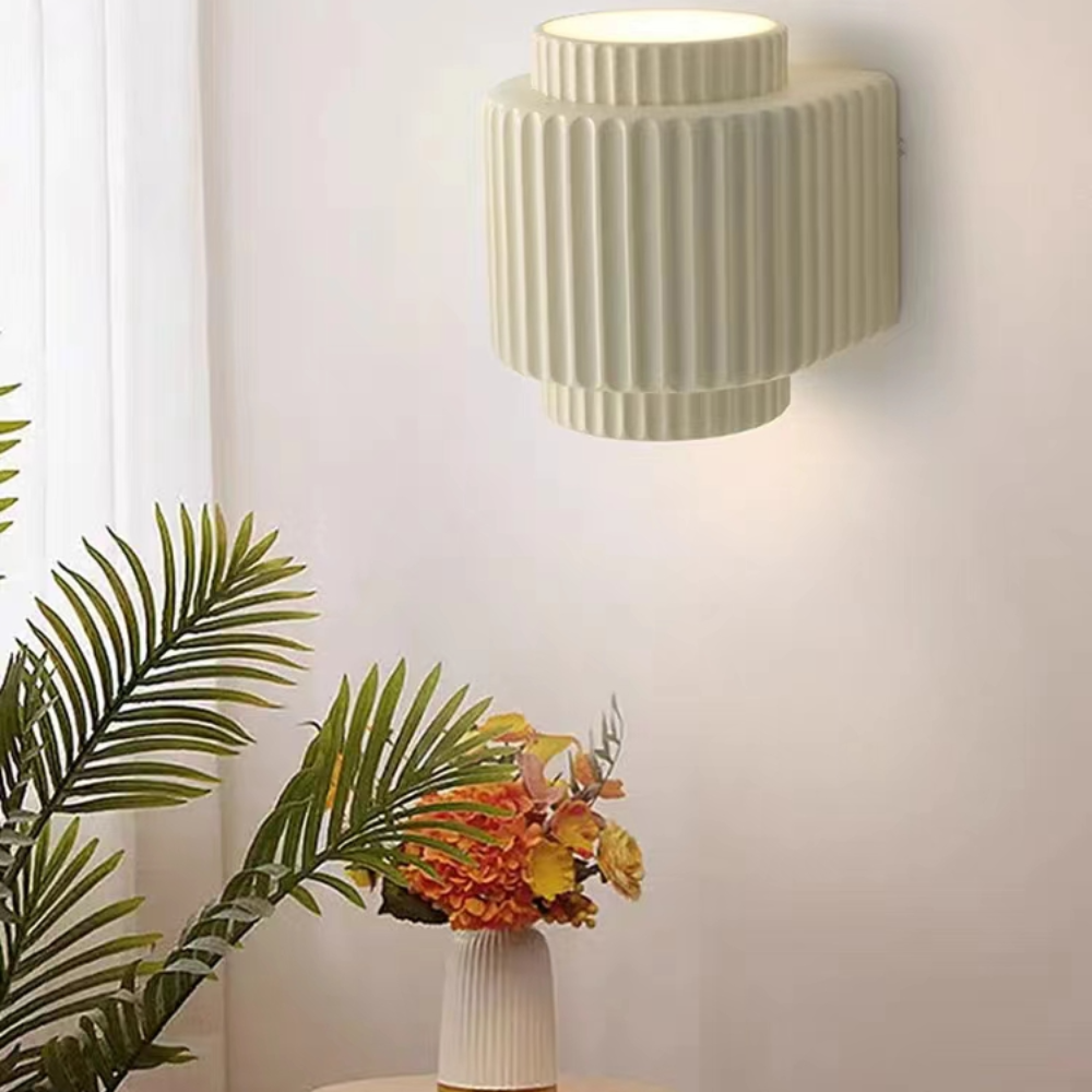 Vintage Cylindrique Resin Flush Mount Wall Lamp, White Bedroom/Living Room - Cueteks