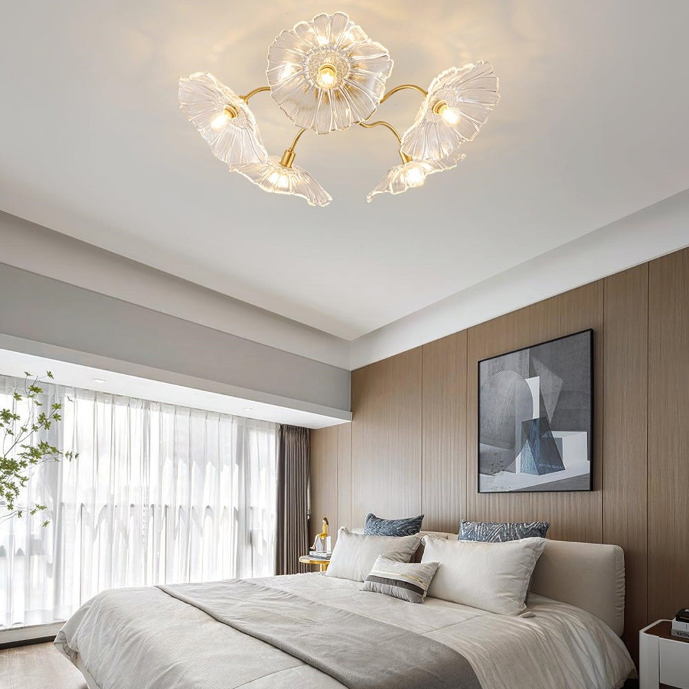 Hailie Modern Flower Ceiling Light  Metal/Glass Clear/Pink Bedroom - Cueteks