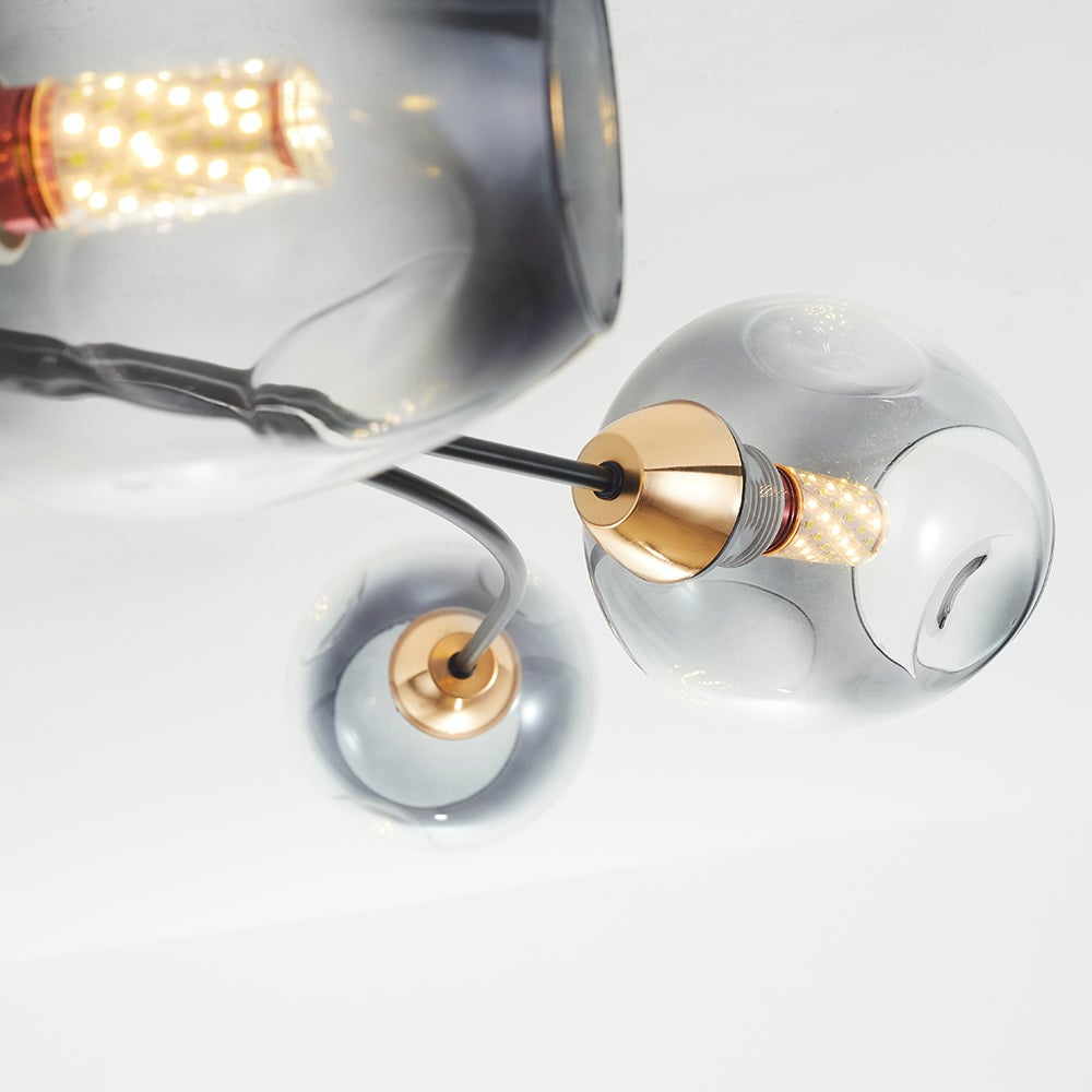 Valentina Flush Mount Ceiling Light, Glass, Black/Gold, Dining Room - Cueteks